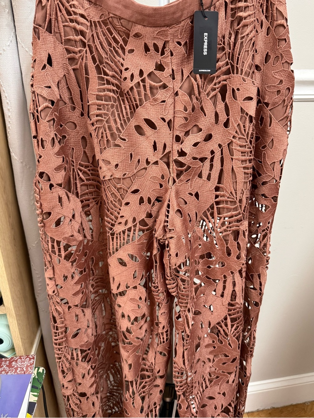 Express Rust Brown Lace Cutout Islet Pants